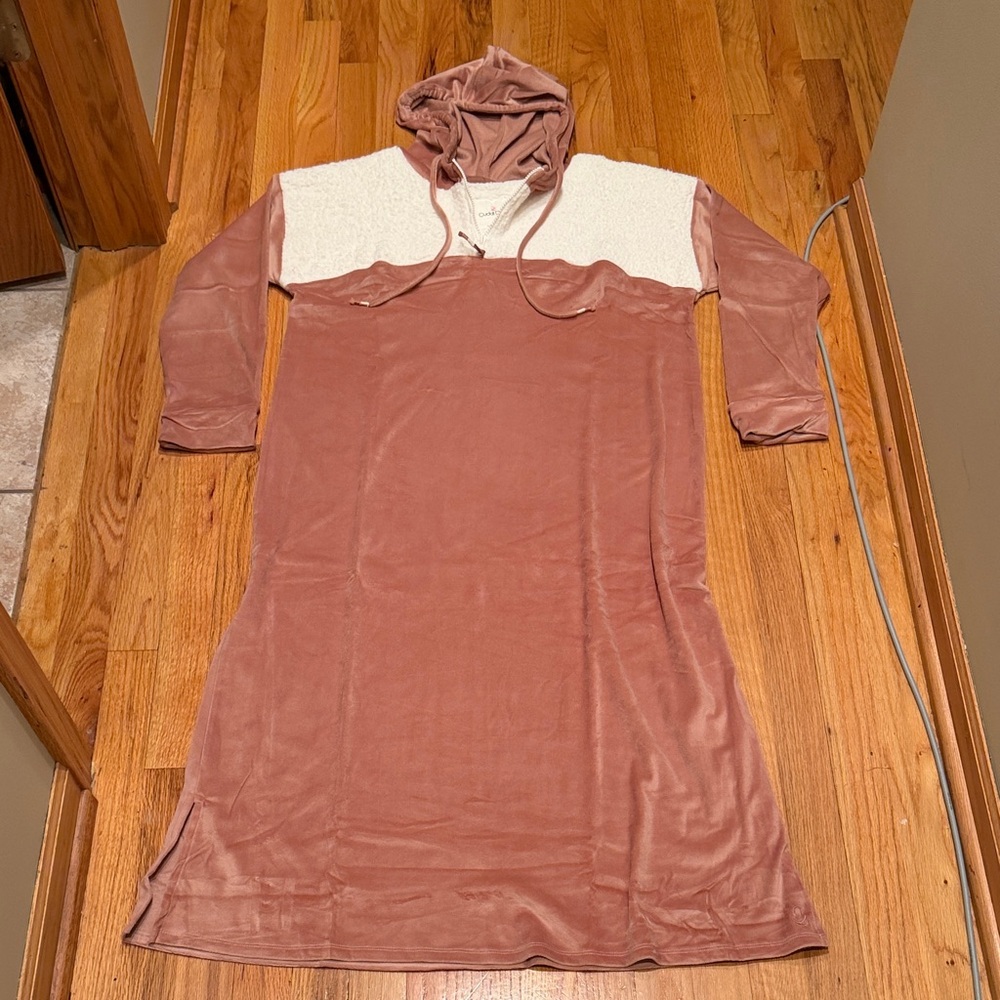 Cuddl Duds M 1/4 Zip Mauve Fleece Sherpa Hood Long Lounge Robe New without tags